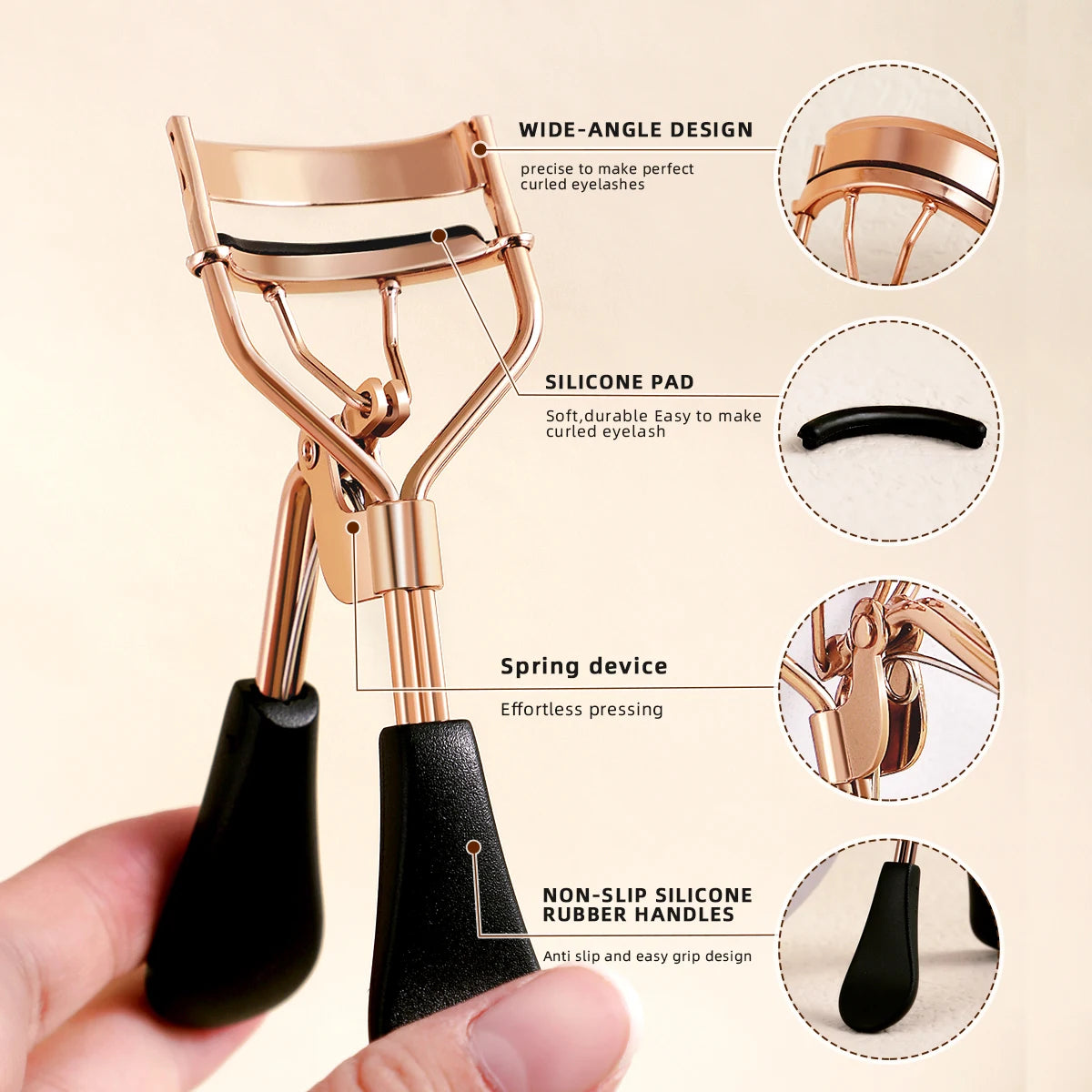 Portable Eyelash Curler with 15 Silicone Pads and Stainless Steel Eyelash Curler by Wany Beauty