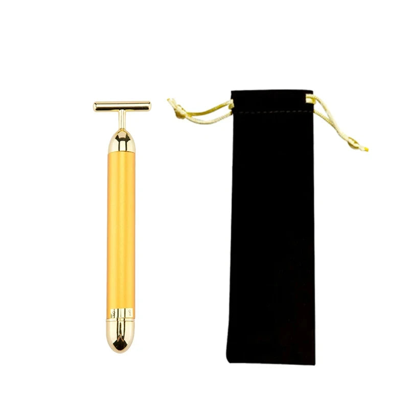 24K Gold T Beauty Roller Energy Roller Electric Face-lifting Facial Massage Beauty Tools Waterproof Vibrating Face Care Stick