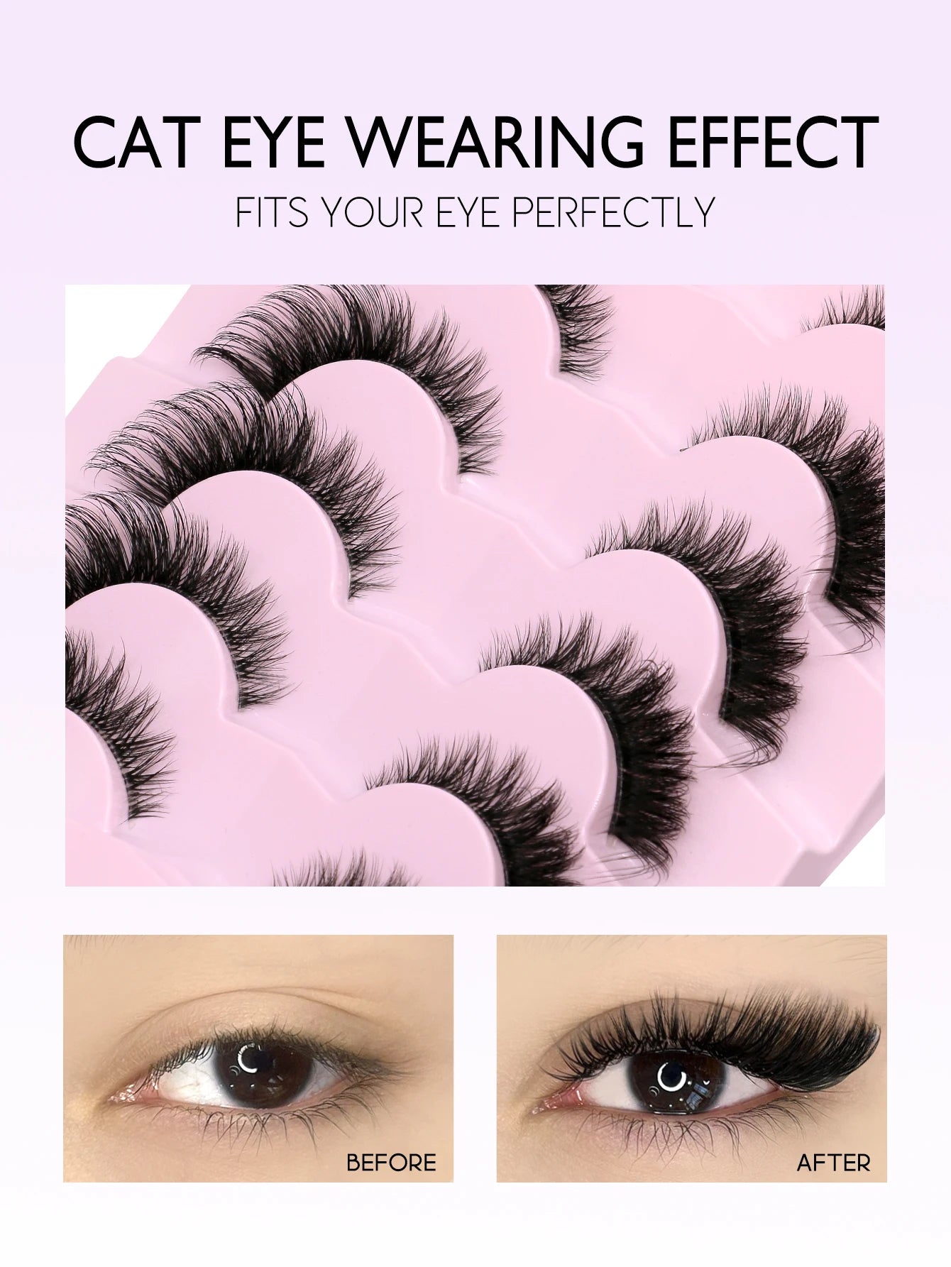 Cat Eye Lashes Natural long Clear Band Lashes by Wany Beauty
